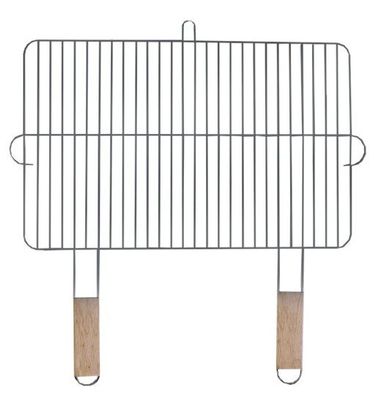 Grillrost Rechteckig Grillgitter Mit Holz Handgriffen Verchromt Stahl 54x34cm