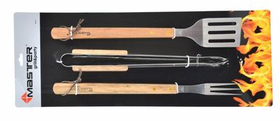 Grillbesteck Set Mit Grillzange Grillgabel Grillwender Stahl Verchromt BBQ Grill