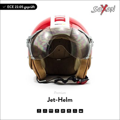 SOXON SP-325 PLUS Red - Jet-Helm Motorradhelm Roller Scooter Visier rot ECE XS-XL