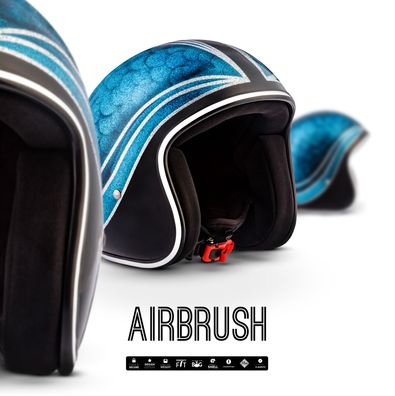 REBEL R3 BLUE JOINT - Jet-Helm Vespa Roller Motorrad-Helm BIKER Airbrush Blau XS-XL
