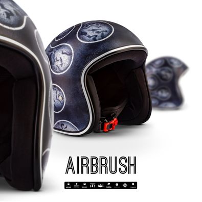 REBEL R3 FLAMES BLACK - Jet-Helm Vespa Roller Motorrad-Helm BIKER Airbrush XS-XL
