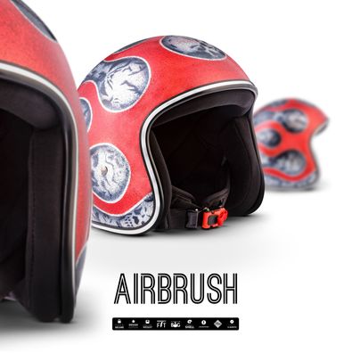 REBEL R3 FLAMES RED - Jet-Helm Vespa Roller Motorrad-Helm BIKER Airbrush XS-XL