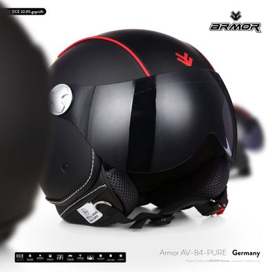 ARMOR AV-84 Pure German/ LEDER JET-HELM Motorrad-helm VESPA Scooter ROLLER XS-XXL
