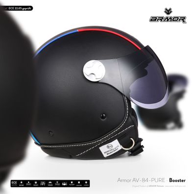 ARMOR AV-84 Pure Booster/ LEDER JET-HELM Motorrad-helm VESPA Scooter ROLLER XS-XXL
