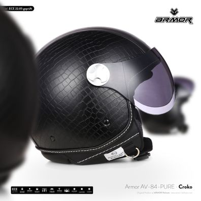 ARMOR AV-84 Pure Croko/ LEDER JET-HELM Motorrad-helm VESPA Scooter ROLLER XS-XXL