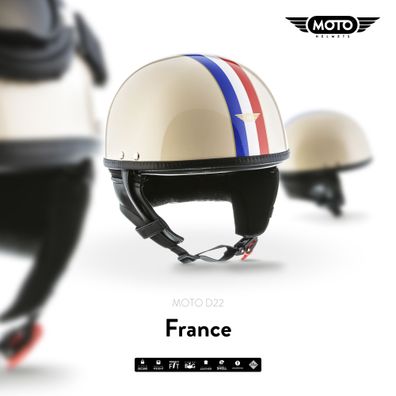 MOTO D22 France JET-HELM Roller Vespa Motorrad-Helm Retro Mofa Bobber Weiss S-XXL