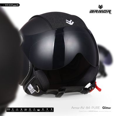ARMOR AV-84 Pure Glitter/ LEDER JET-HELM Motorrad-helm VESPA Scooter ROLLER XS-XXL