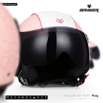 ARMOR AV-84 Pure Pinky/ LEDER JET-HELM Motorrad-helm VESPA Scooter ROLLER XS-XXL