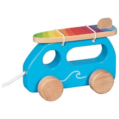goki Ziehfahrzeug Surfer Van aus Holz 54858 Nachziehfahrzeug