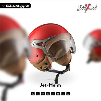 SOXON SP-325 MONO Red - Jet-Helm Motorradhelm Roller Scooter rot ECE XS-XL