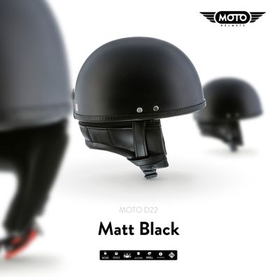 MOTO D22 Matt Black JET-HELM Roller Vespa Motorrad-Helm Retro Mofa Schwarz S-XXL