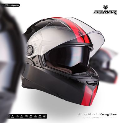ARMOR AF-77 RACING BLARE Motorrad-Helm Integral Roller Sonnen-Visier ECE Rot XS-XXL