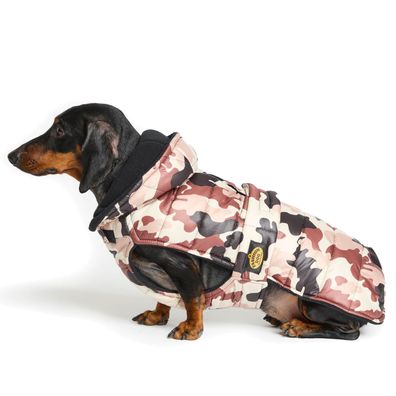 Fashion Dog Steppmantel für Dackel mit Kapuze - Camouflage