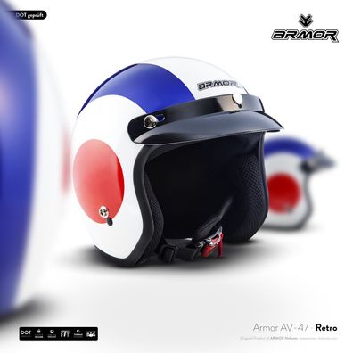 ARMOR AV-47 RETRO Jet-Helm Roller-Helm Motorrad Chopper Cruiser Scooter ECE XS-XXL
