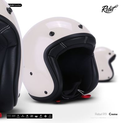 Rebel R9 Creme - Jethelm Jet Roller Helm Motorrad Retro creme ECE XS-XXL