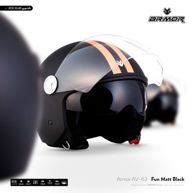 ARMOR AV-63 FUN MATT B. Jet-Helm Motorrad Roller Scooter Sonnen-Visier Schwarz XS-XXL