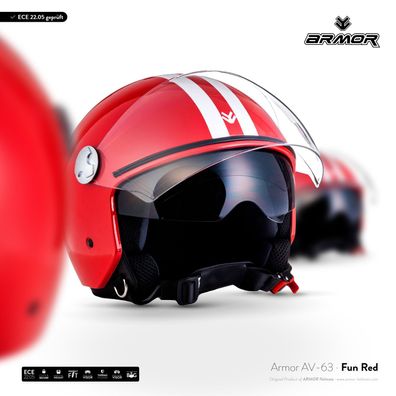 ARMOR AV-63 FUN RED Jet-Helm Motorrad Roller Scooter Sonnen-Visier Rot XS-XXL