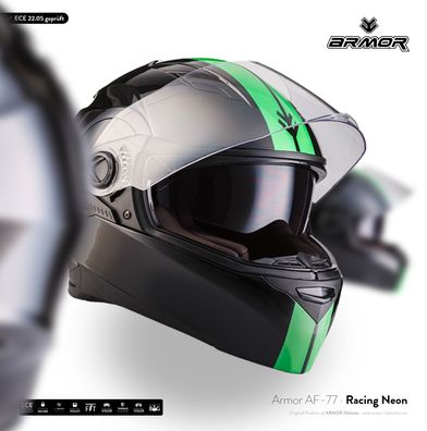 ARMOR AF-77 RACING NEON Motorrad-Helm Integral Roller Sonnen-Visier ECE XS-XXL