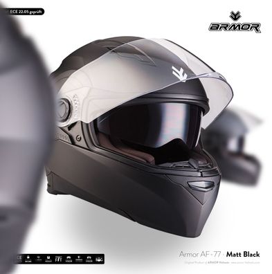 ARMOR AF-77 MATT BLACK Motorrad-Helm Integral Roller Sonnen-Visier ECE Schwarz XS-XXL