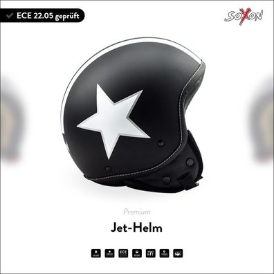 SOXON SP-301 STAR BLACK - Helm Jet Roller-Helm Motorrad-Helm Cruiser schwarz XS-XL