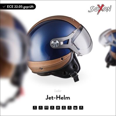 SOXON SP-325 URBAN Blue - Jet-Helm Motorradhelm Roller Scooter Visier blau ECE XS-XL