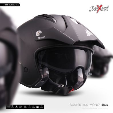 SOXON SR-400 Mono BLACK - JET HELM Motorrad-helm ROLLER Scooter URBAN - XS-XL