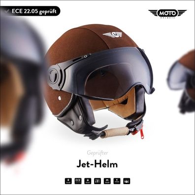 Motorrad-Helm Jet-Helm Rollerhelm Vespa-Helm | MOTO H44 - Leather Brown | XS - XL