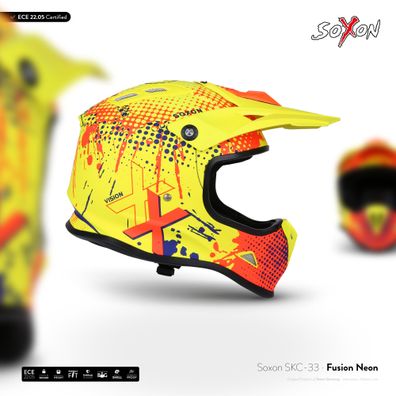 SOXON SKC-33 FUSION-NEON / KIDS KINDER-CROSS-HELM Offroad Motorrad XXS–S