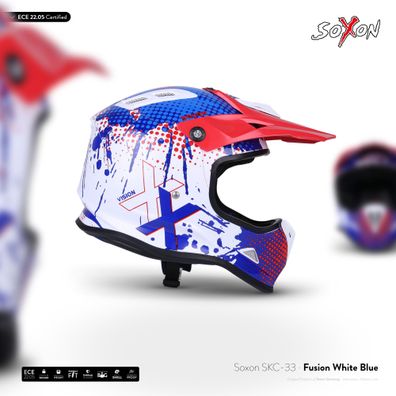 SOXON SKC-33 FUSION-WHITE-BLUE / KIDS KINDER-CROSS-HELM Offroad Motorrad XXS–S