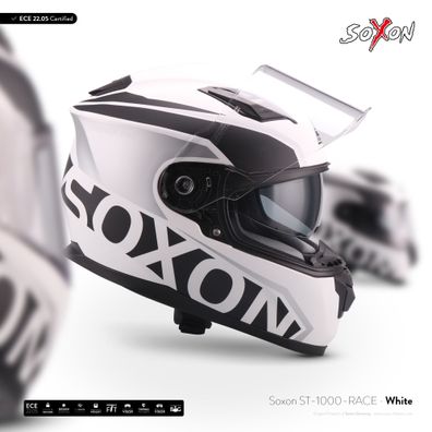 SOXON ST-1000 RACE WHITE Integral-helm ? Motorrad-helm FULL-FACE ROLLER ? XS–XXL