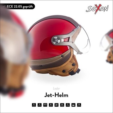 SOXON SP-325 URBAN Red - Jet-Helm Motorradhelm Roller Scooter Visier rot ECE XS-XL