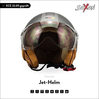 SOXON SP-325 PLUS Titanium - Jet-Helm Motorradhelm Roller Scooter grau ECE XS-XL