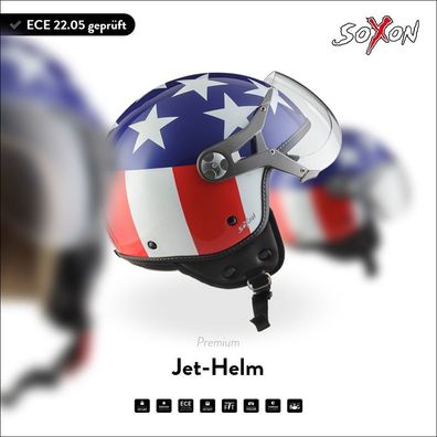 SOXON SP-325 USA Jet-Helm Vespa Roller Scooter Motorradhelm Visier ECE XS-XL