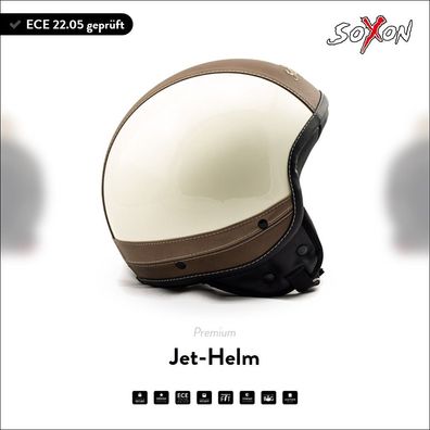 SOXON SP-301 Urban Creme - Helm Leder Jet Roller-Helm Motorrad-Helm Cruiser ECE XS-XL