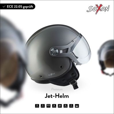 SOXON SP-325 MONO Titan - Jet-Helm Motorradhelm Roller Scooter grau ECE XS-XL