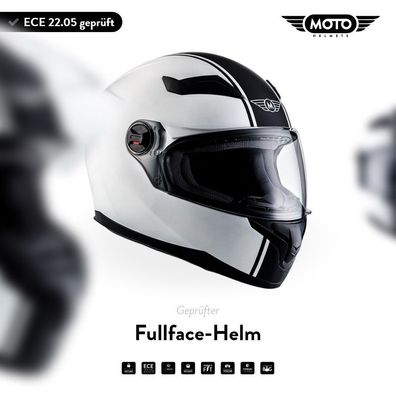 MOTO X86 Racing Matt White - Integralhelm Motorrad Helm Fullface weiß ECE XS-XXL