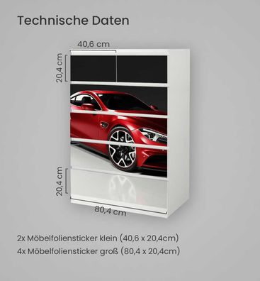 Kommodenaufkleber Malm Front von rotem Sportwagen Klebefolie Möbelfolie Folie