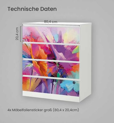 Kommodenaufkleber Malm bunte Blumen Malerei Klebefolie Möbelfolie Folie