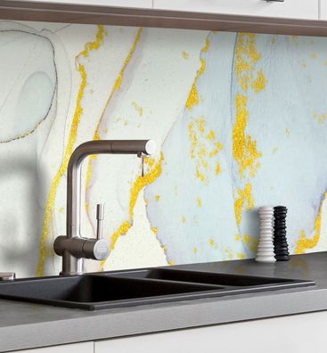 Küchenrückwand Marmor blau gold selbstklebend Spritzschutz Folie