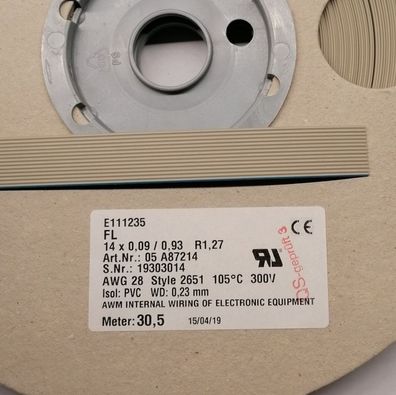 10 Stk Flachkabel/Flachbandkabel 05 A87214 14-adrig AWG28 14x0,09/0,93 R1,27 grau (Me