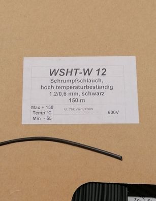 2 Stk Woer WSHT-W12 Schrumpfschlauch 1,2/0,6mm 2:1 hoch Temperatur beständig schwarz