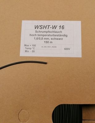 5 Stk Woer WSHT-W16 Schrumpfschlauch 1,6/0,8mm 2:1 hoch Temperatur beständig schwarz