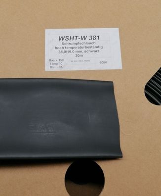 Woer WSHT-W381 Schrumpfschlauch 38,0/19,0mm 2:1 hoch Temperatur beständig schwarz 600