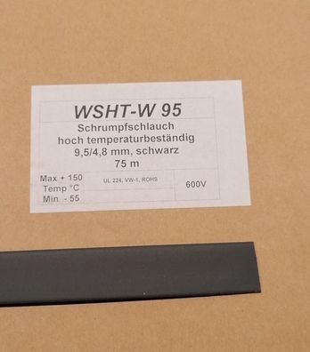 Woer WSHT-W95 Schrumpfschlauch 9,5/4,8mm 2:1 hoch Temperatur beständig schwarz 600V