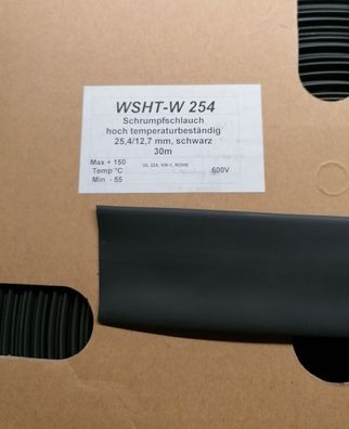 Woer WSHT-W254 Schrumpfschlauch 25,4/12,7mm 2:1 hoch Temperatur beständig schwarz 600