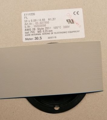 Flachkabel/Flachbandkabel 05 A87250 50-adrig AWG28 50x0,09/0,93 R1,27 grau (Meterware