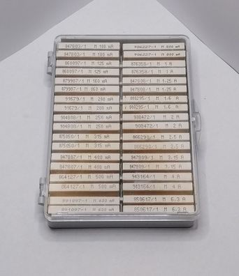 SIBA 172900 Sortimentsbox Feinsicherung 5x20mm 250V 100mA-6,3A Mittelträge 18 Werte/3