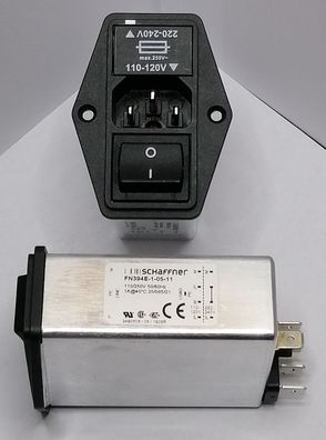 Schaffner FN394E-1-05-11 Netzfilter IEC 250V/1A Einbau mit Sicherung+Schalter+Kaltger