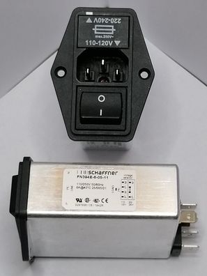 Schaffner FN394E-6-05-11 Netzfilter IEC 250V/6A Einbau mit Sicherung+Schalter+Kaltger