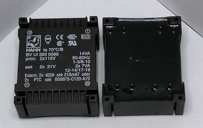Printtrafo BVUI3930096 Hahn 14VA Primär 2x115V (230V) Sekundär 2x21V 2x334mA